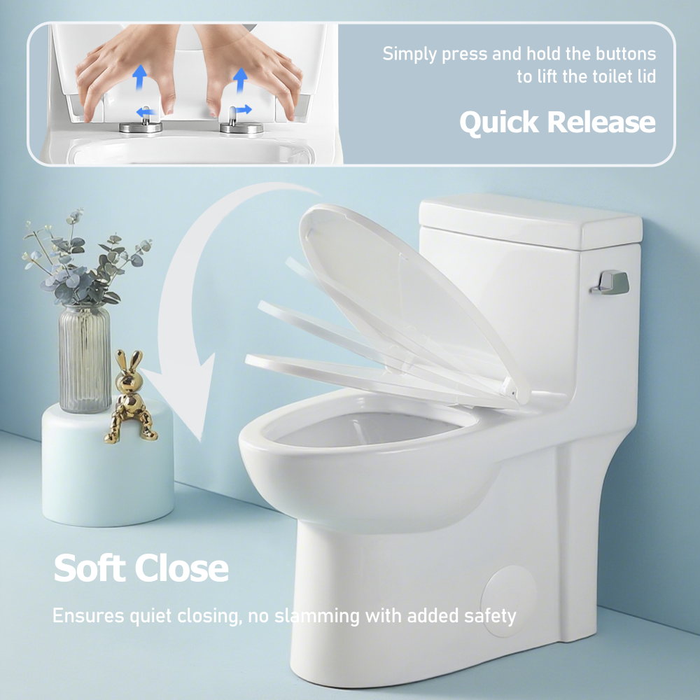 1.28 GPF One Piece Toilet Single Flush , Water-Saving Elongated Comfort Height Floor Mounted, Soft Closing Seat, 1000 Gram Map Flushing Score Toilet, Gloss White 23T03-GW