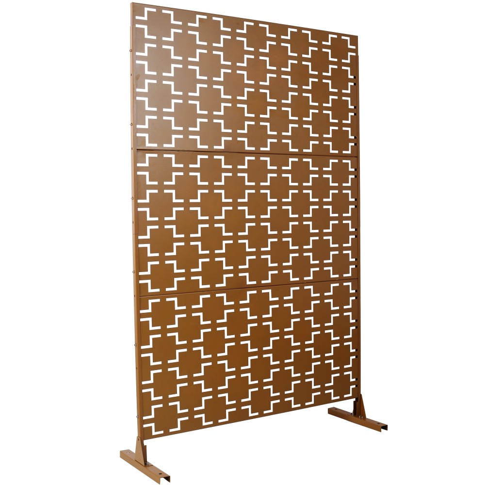 Outdoor & Indoor Privacy Screen Metal Privacy Screen 76" H×48" W, Freestanding Decorative Privacy Screen for Deck Balcony Patio, Privacy Fence Panels for Outside Lawn Garden PS105 BROWN