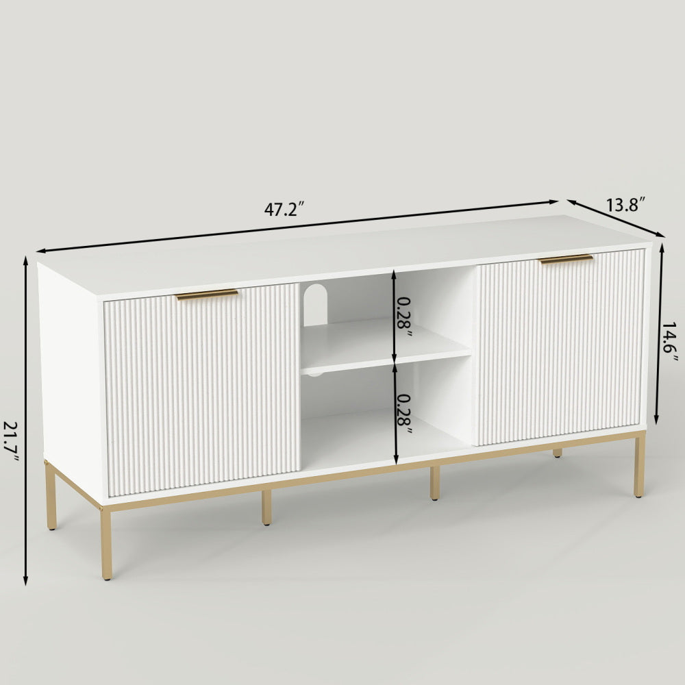 Modern TV Stand with Wave-Design Doors, Open Shelf & Adjustable Shelf - Stylish and Functional for Your Living Room