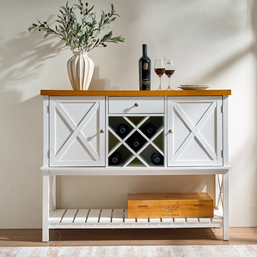 Bar cabinet Console Table with 2-Door Cabinet & 1 Drawers, Coffee Bar, Wine rack,Entryway Table with Storage Shelf, Sofa Tables Buffet Sideboard for Kitchen, Hallway, Dining, Living Room, White