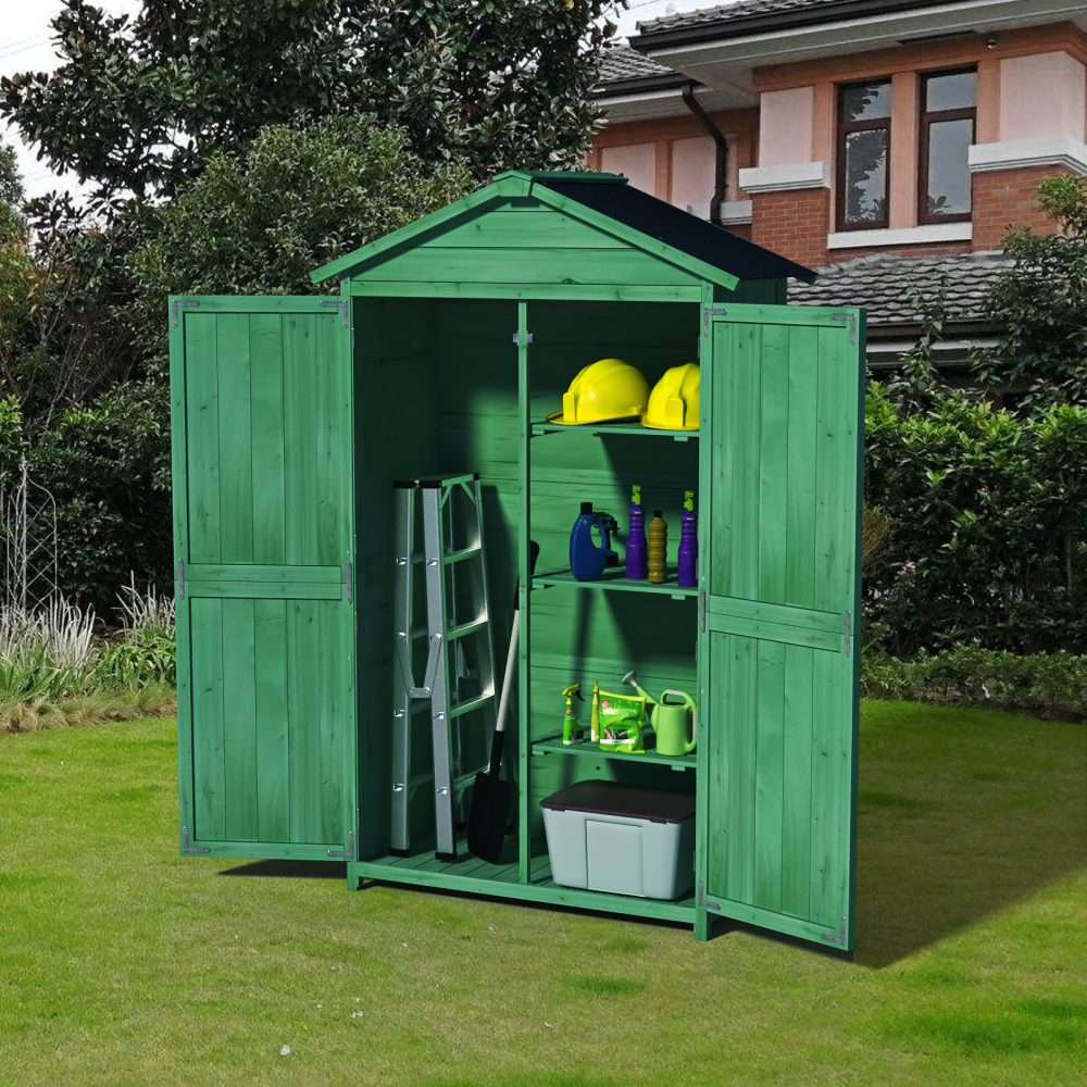 Outdoor 35.6"x 18.1"x 66.15" L Wood Storage Shed, Garden Tool Cabinet with Waterproof Asphalt Roof, Double Doors, Multiple-tier Shelves,Forest Green