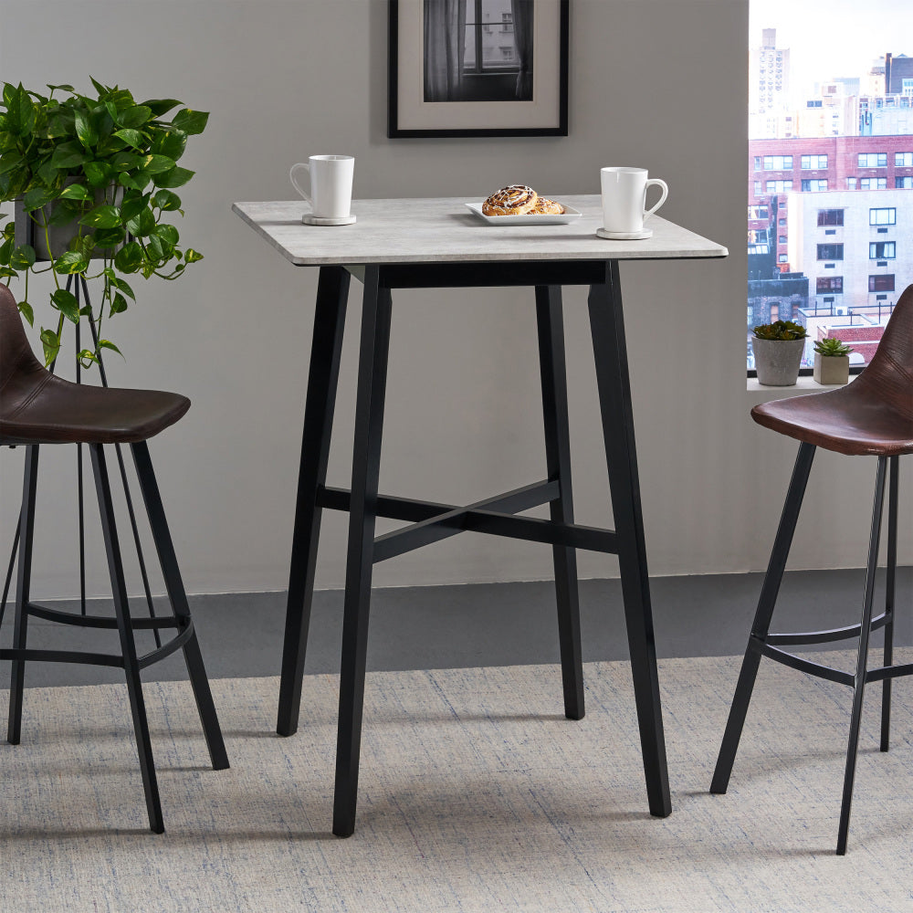 Modern Bar Height 42" Dining Table, Rubberwood Legs and Laminate Table Top, Paladina Marble Finish, Black