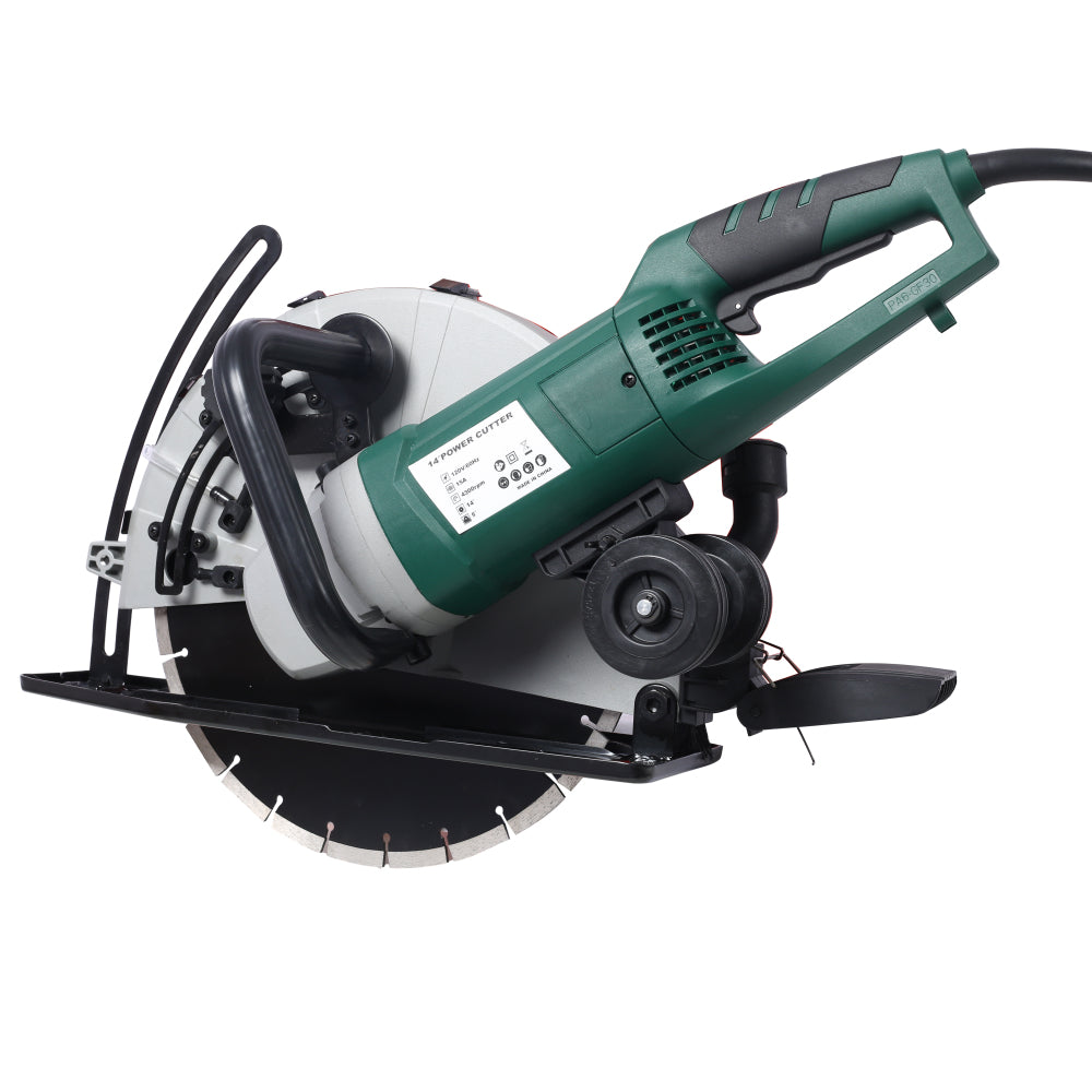 Portable 14" Wet/Dry Electric Corded Circular Concrete Saw/Power Angle Cutter 2600W w/Water Line & Guide Roller (With Blade)ETL certificate.