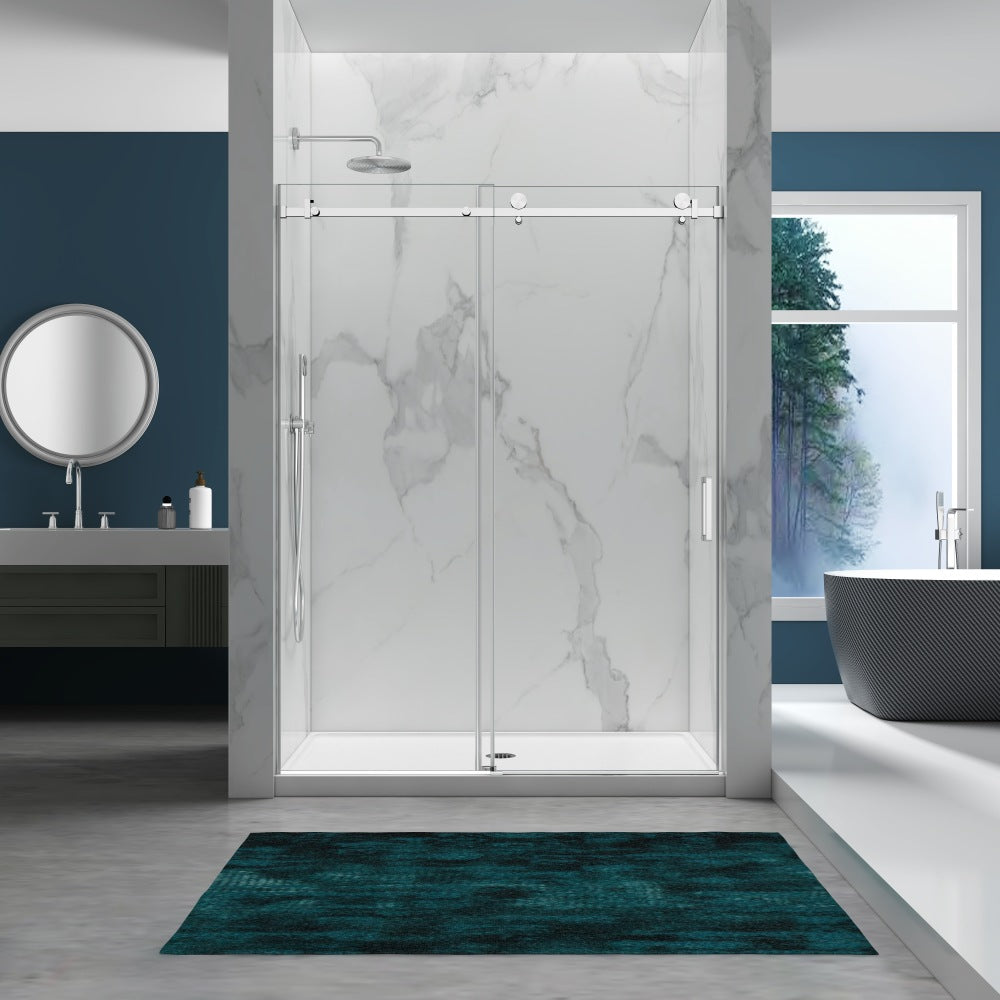 56-60"W×76"H Frameless Shower Door,6mm SGCC Tempered Glass+Protective,Matte Black,Stainless Steel Handle/ Rail,Adjustable Width,Easy Inst
