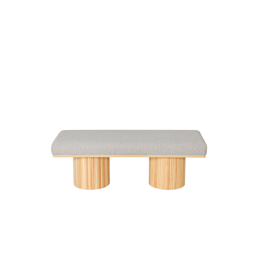 Upholstered Bench with Chunky Legs Light Grey Boucle Fabric Contemporary Style Bed-end Bench for Bedroom Living Room, Natural Wood