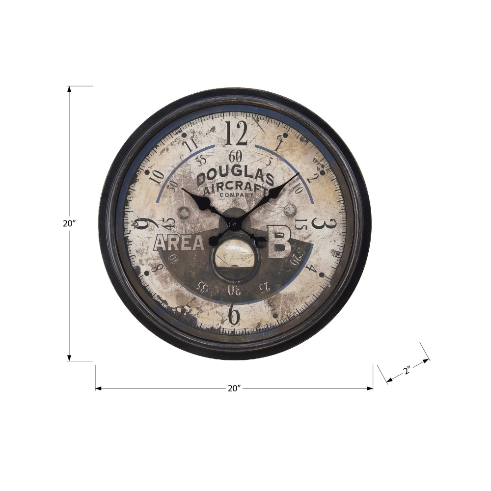 Clocks, 20" Round, Wall Clock, Antique Brown, Transitional