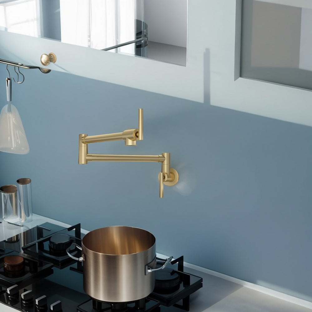 Pot Filler Faucet - Wall Mount Kitchen Sink Faucet Folding Stretchable with Single Hole Two Handles, Brushed Nickel
