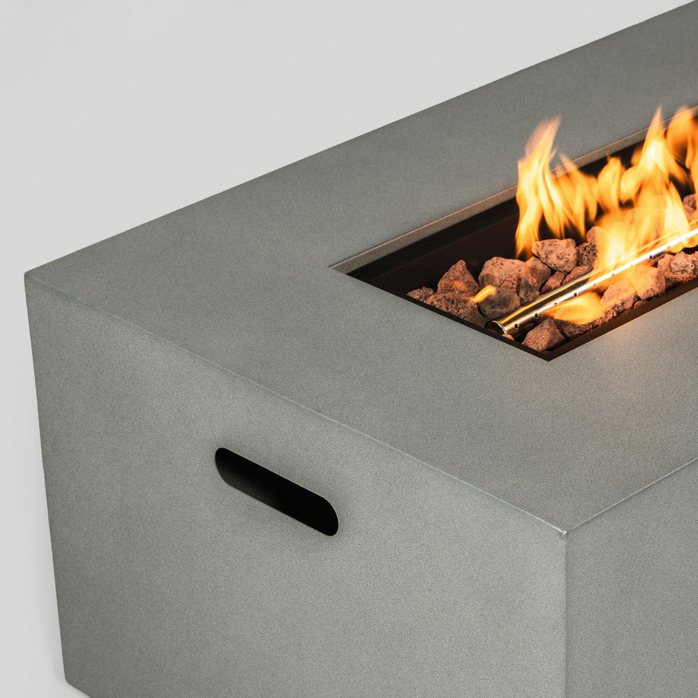 42" Propane Gas Fire Pit Table 2-Pieces, 50000 BTU Rectangular Steel Fire Pit with Glass Wind Guard for Outside Patio Deck Garden Courtyard -Gray