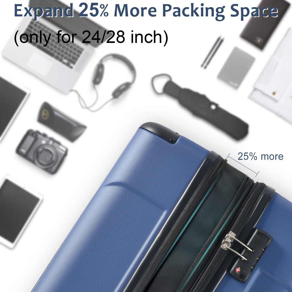 Hardshell Luggage, Lightweight Durable ABS Suitcases with Double Wheels, Expandable 28-inch Checked Luggage 28" (Blue)