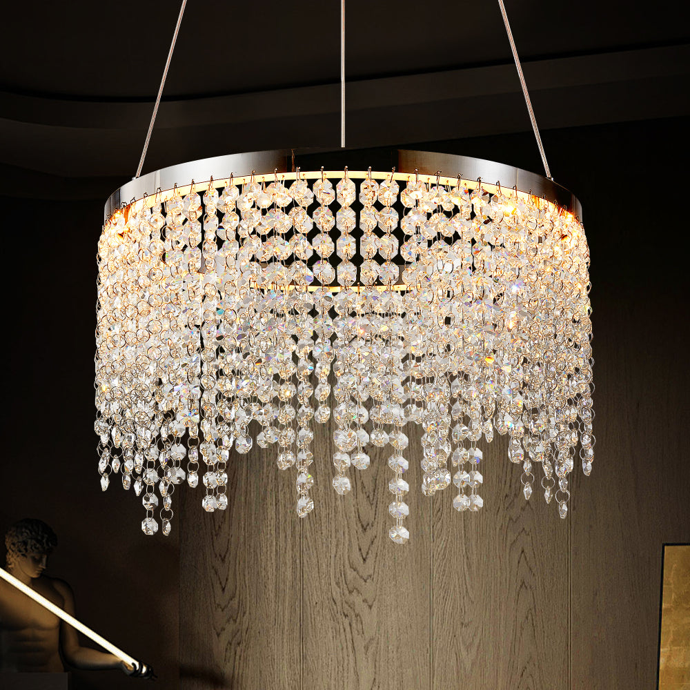 36-inch Modern Wave LED Crystal Chandelier - Adjustable Color Temperature 3000K/4000K/6000K - Adjustable Height - Elegant Chandelier for Living Room and Luxurious Space