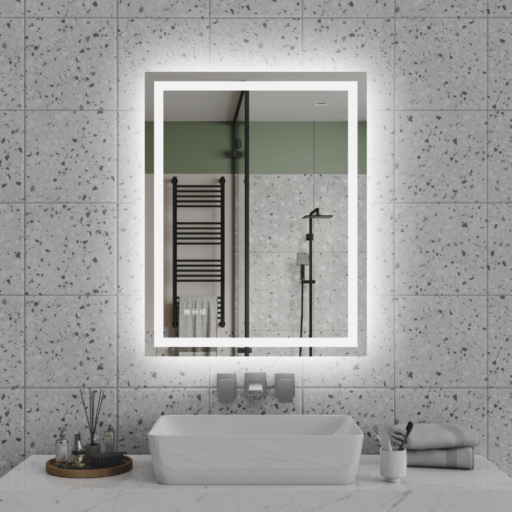20"*28"LED Bathroom Mirror,Front-Lit and Back-Lit, Stepless Dimmable, 3 Colors CRI90+, Brightness Memory, Shatter-Proof,Anti-fog LED Vanity Mirror, IP44 Waterproof
