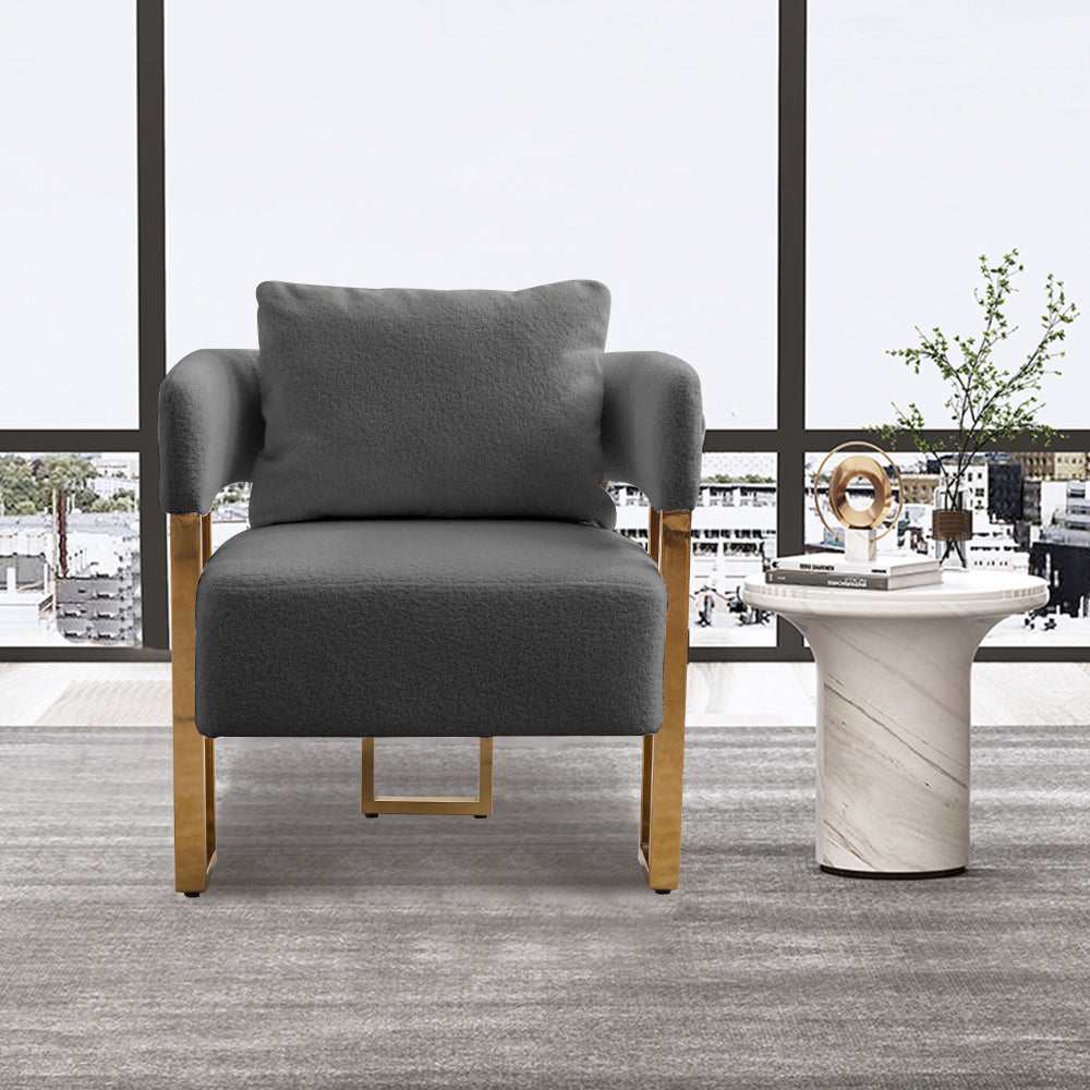 TS Modern decorative chair, living room side chair with gold metal legs, no wheels, suitable for dressing area, reception room, office,Teddy fleece upholstered metal foot sofa 2PCS Black
