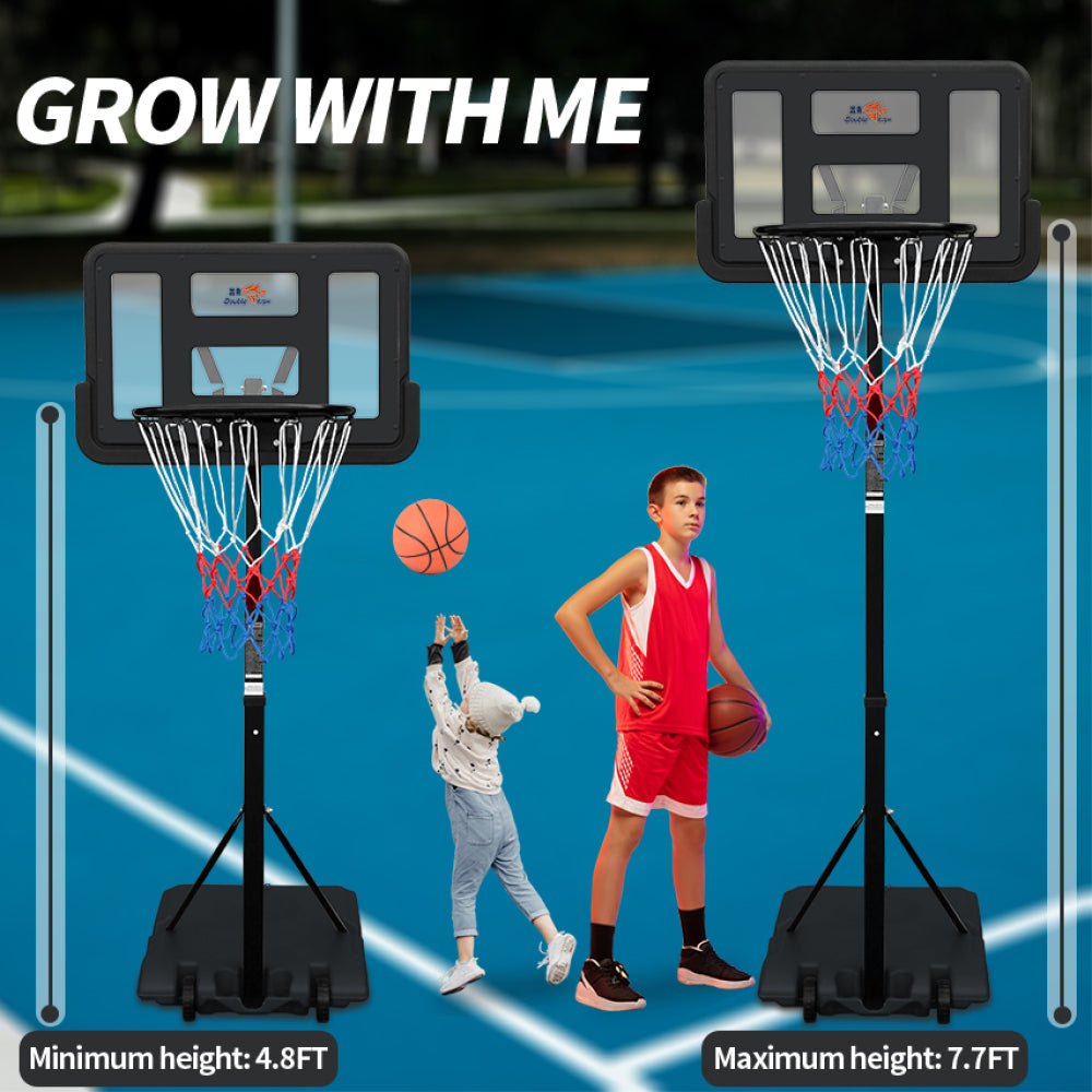 DOUBLE FISHAdjustable Outdoor Basketball Hoop 4.8-7.7ft with Backboard - Portable & Wall-Mounted for Youngsters, Youth, and Adults in Backyard or Driveway - Black