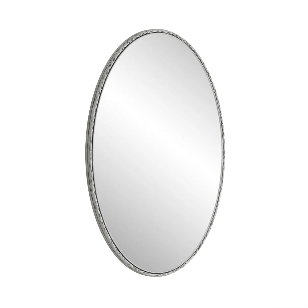 Iron Art Oval Retro Mirror, Antique Effect, Wall Hanging, Suitable For Bathroom, Bedroom, Living Room (Silver)