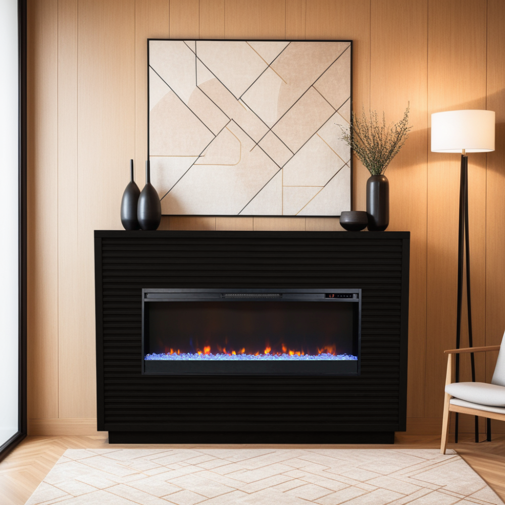 62 inch Fireplace Mantel, Black Finish