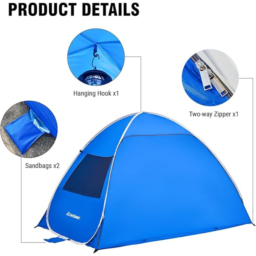Beach Tent Sun Shelter for 3/4 Person, Portable Beach Umbrella Cabana