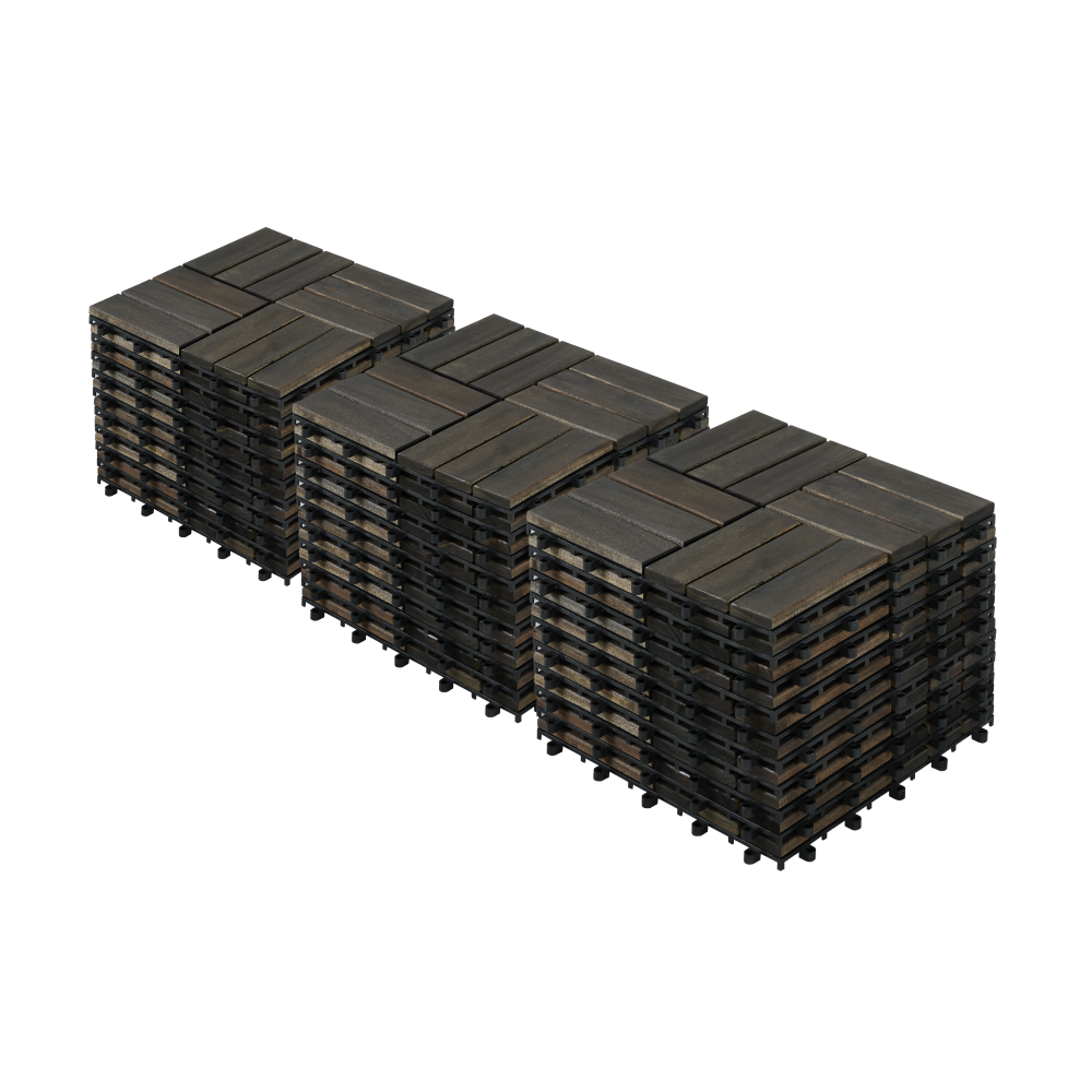 Acacia Wood Interlocking Deck Tiles Checker Pattern, 30 PCS 12" x 12" Dark Brown Square Acacia Hardwood Outdoor Flooring for Patio, Bancony, Pool Side,...