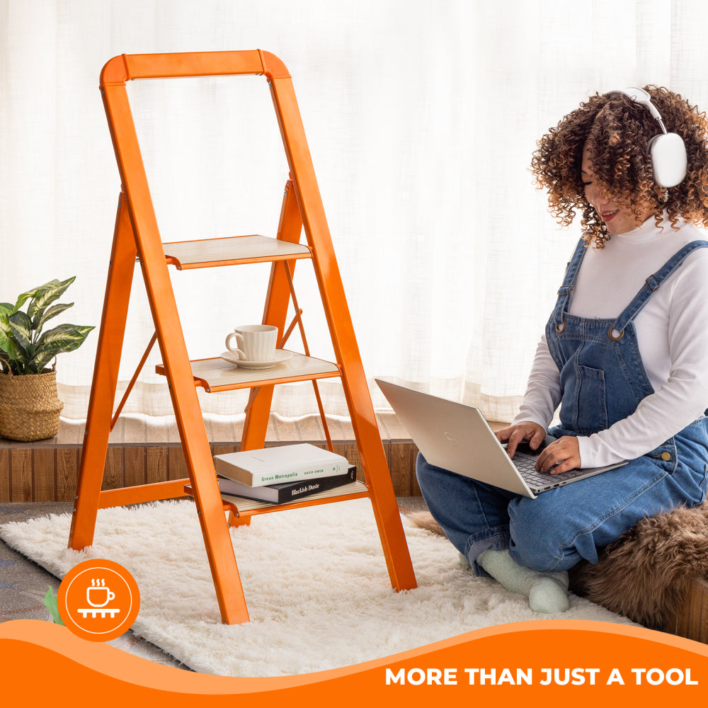 3 Step Ladder Folding Step Stool for Adults with Wide Anti-Slip Pedal, Aluminium Lightweight Foldable Step Ladders for Home Kitchen Office, 580 lbs Capacity