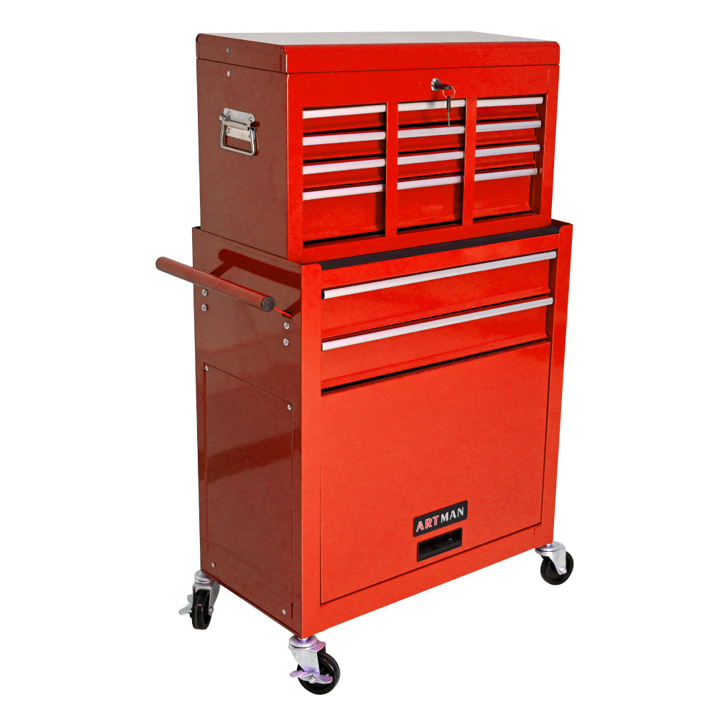 High Capacity Rolling Tool Chest with Wheels and Drawers, 8-Drawer Tool Storage Cabinet--RED