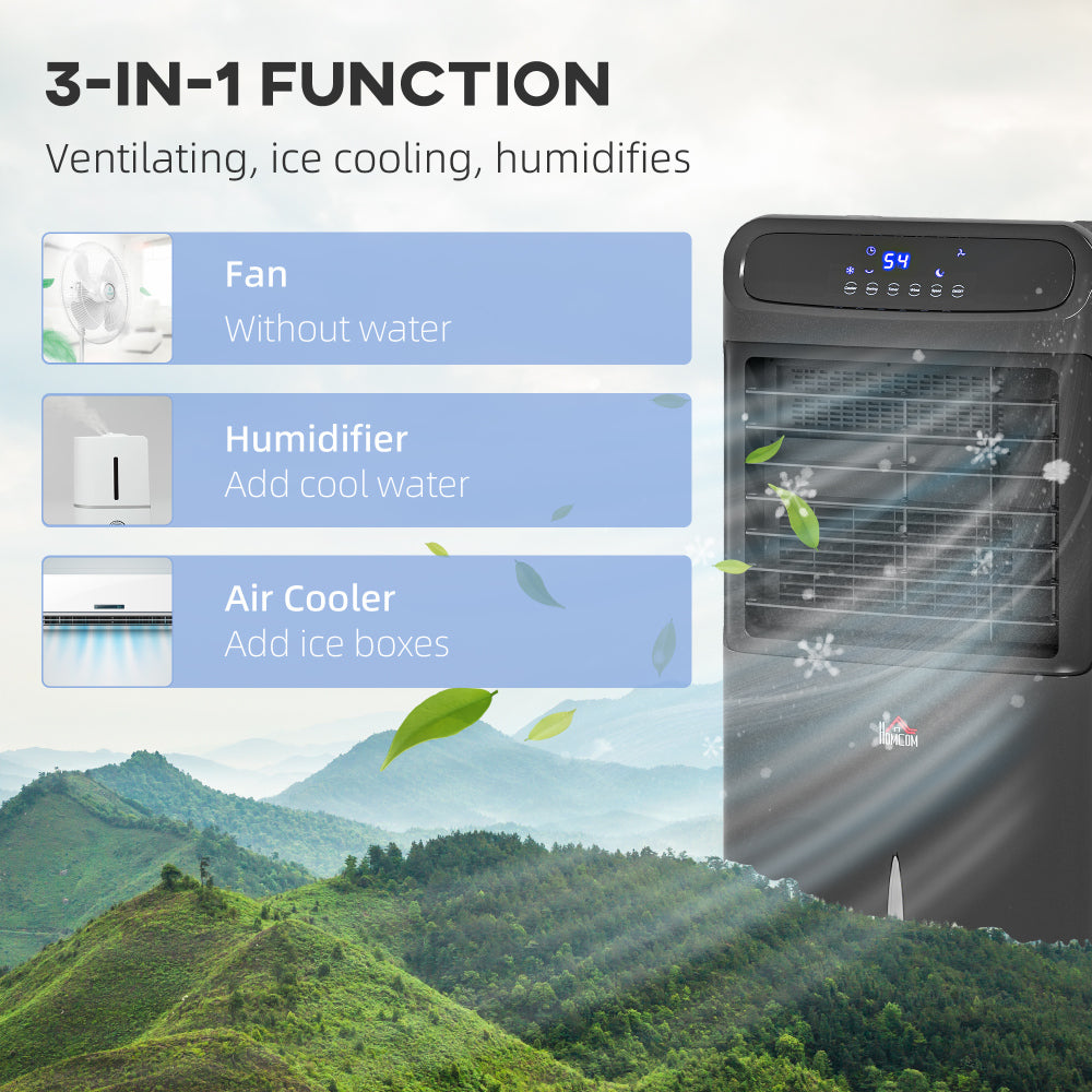 HOMCOM 32" Evaporative Air Cooler with 3.2 Gal Water Tank, 60° Oscillating, 3-In-1 Ice Cooling Fan, Portable Swamp Cooler with Humidifier for Home Office, 3 Modes, 3 Speeds, 12H Timer, Remote, Black