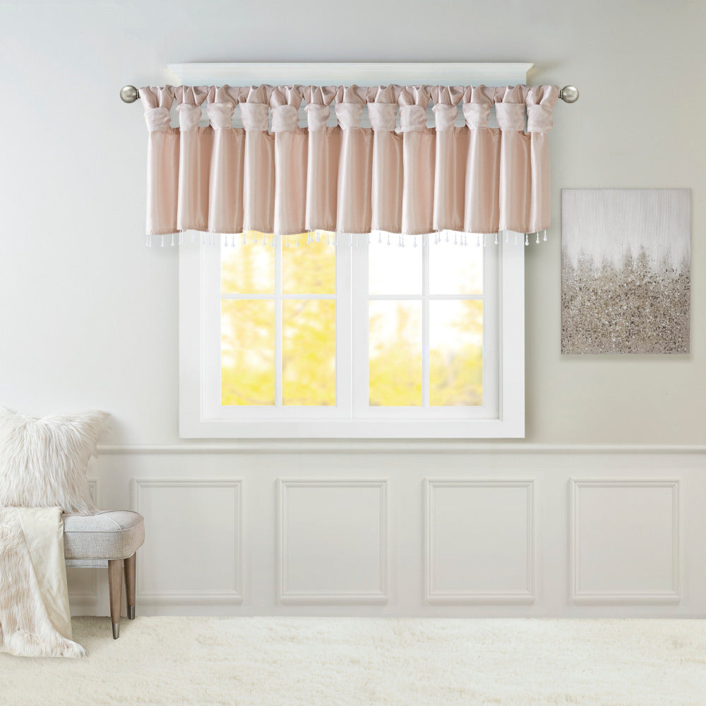 Lightweight Faux Silk Valance With Beads White 50x26"