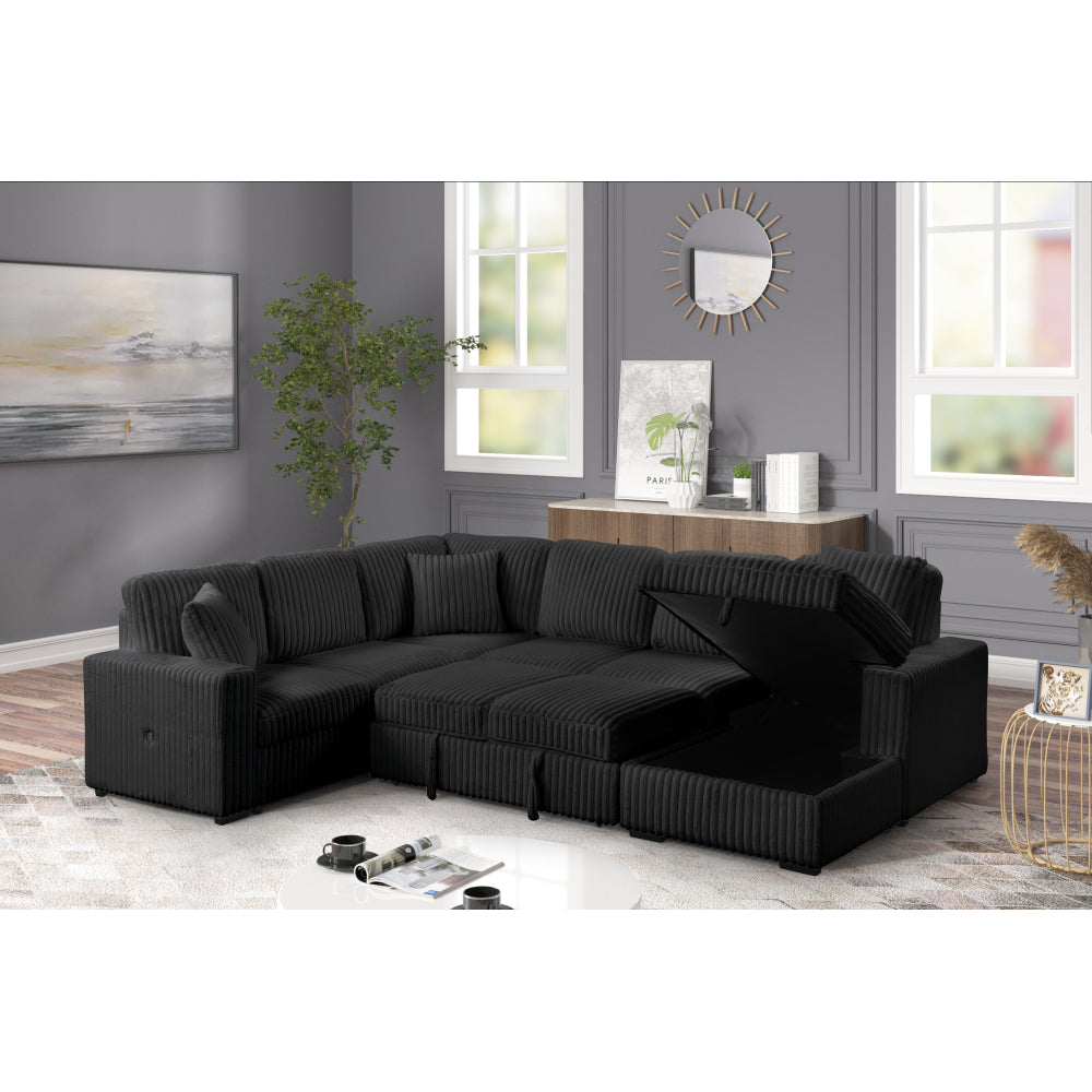 Grande Modern Style Sectional Sofa with USB-C, Sleeper Function & Storage Made with wood in Black (NJ INVENTORY)