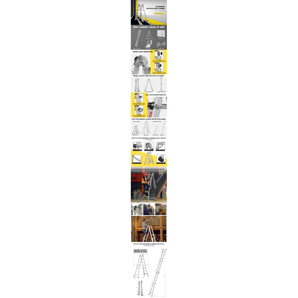 17ft Multi-Position Foldable Aluminum Ladder, A-Frame and Straight Ladder, ANSI 250lbs