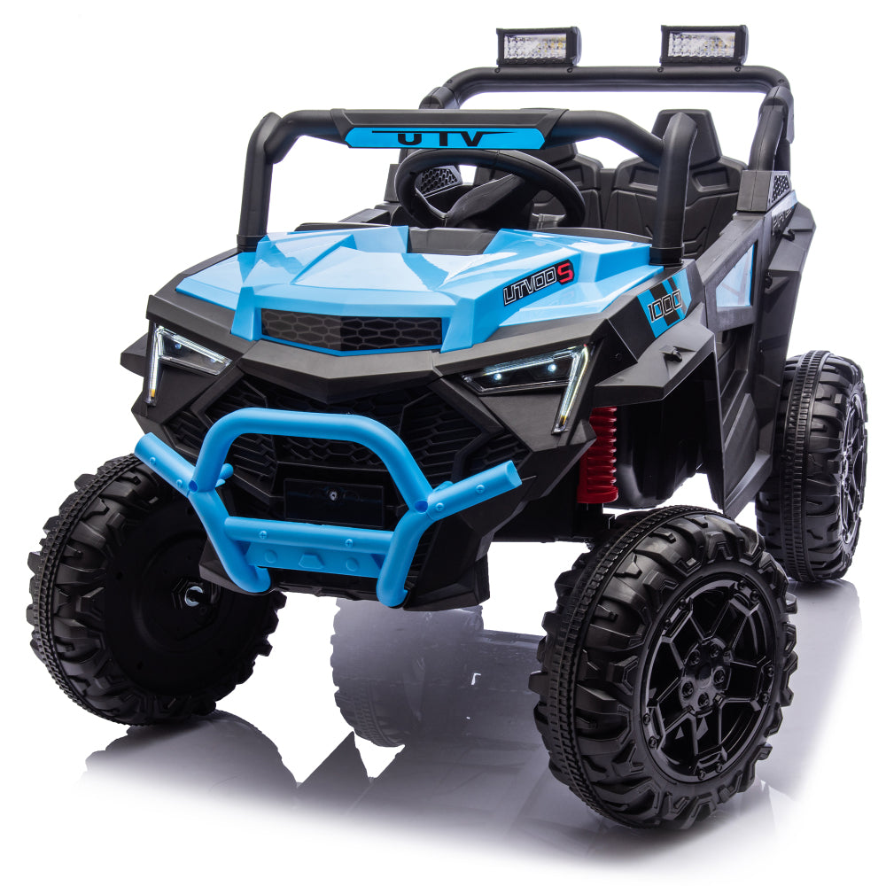 24V 400W Kids Ride On Electric UTV W/Parents Remote Control,Four-Wheel Suspension,LED Lights,Portable Handle,Advanced center panel with USB,MP3,Music,Bluetooth,,Power Display For Kids Aged 3+.