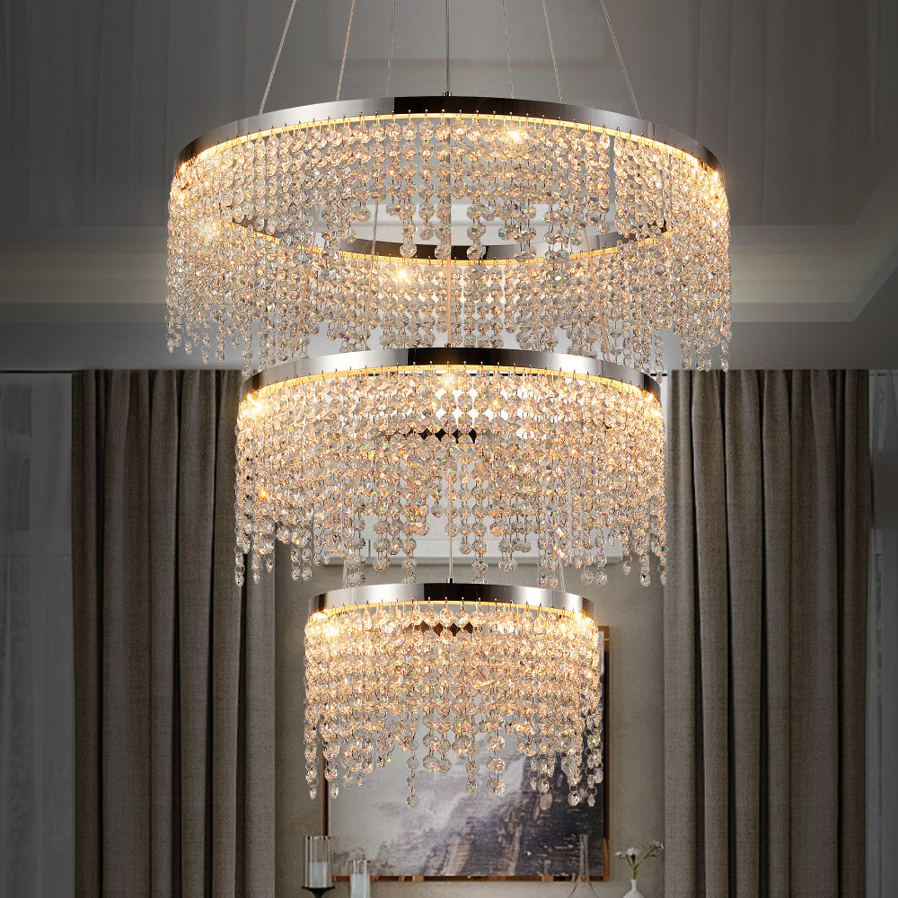 36-inch Modern Wave LED Crystal Chandelier - Adjustable Color Temperature 3000K/4000K/6000K - Adjustable Height - Elegant Chandelier for Living Room and Luxurious Space