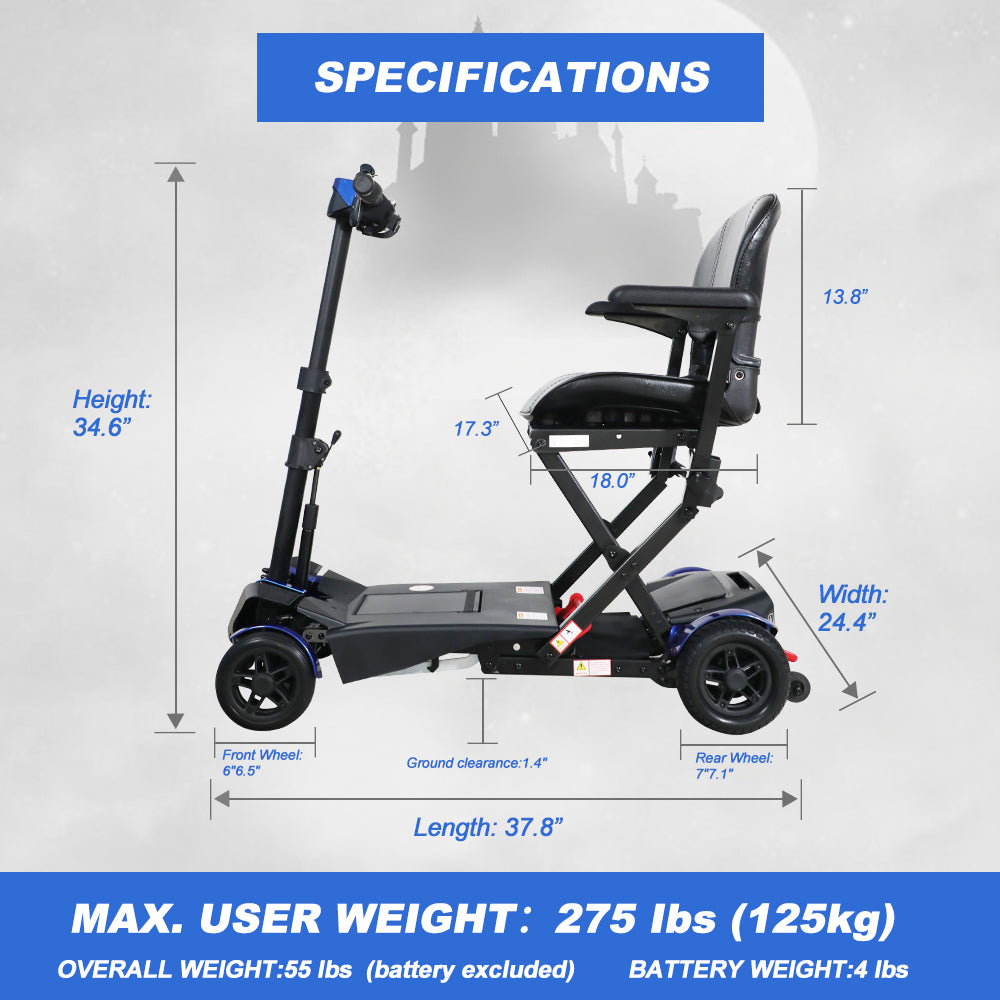 SOLAX Remote Control Foldable Electric Mobility Scooter with Suspension for Senior, Lightweight 4 Wheels Electric Powered Scooter for Travel Shopping
