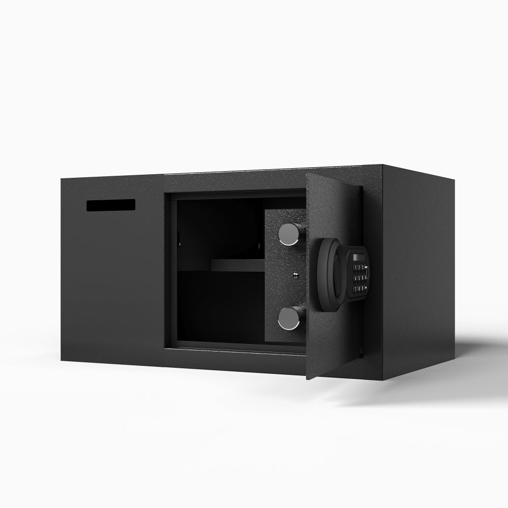Steel Security Safe and Lock Box with Electronic Keypad - Secure Cash, Jewelry, ID Documents, Black,1.16 Cubic Feet