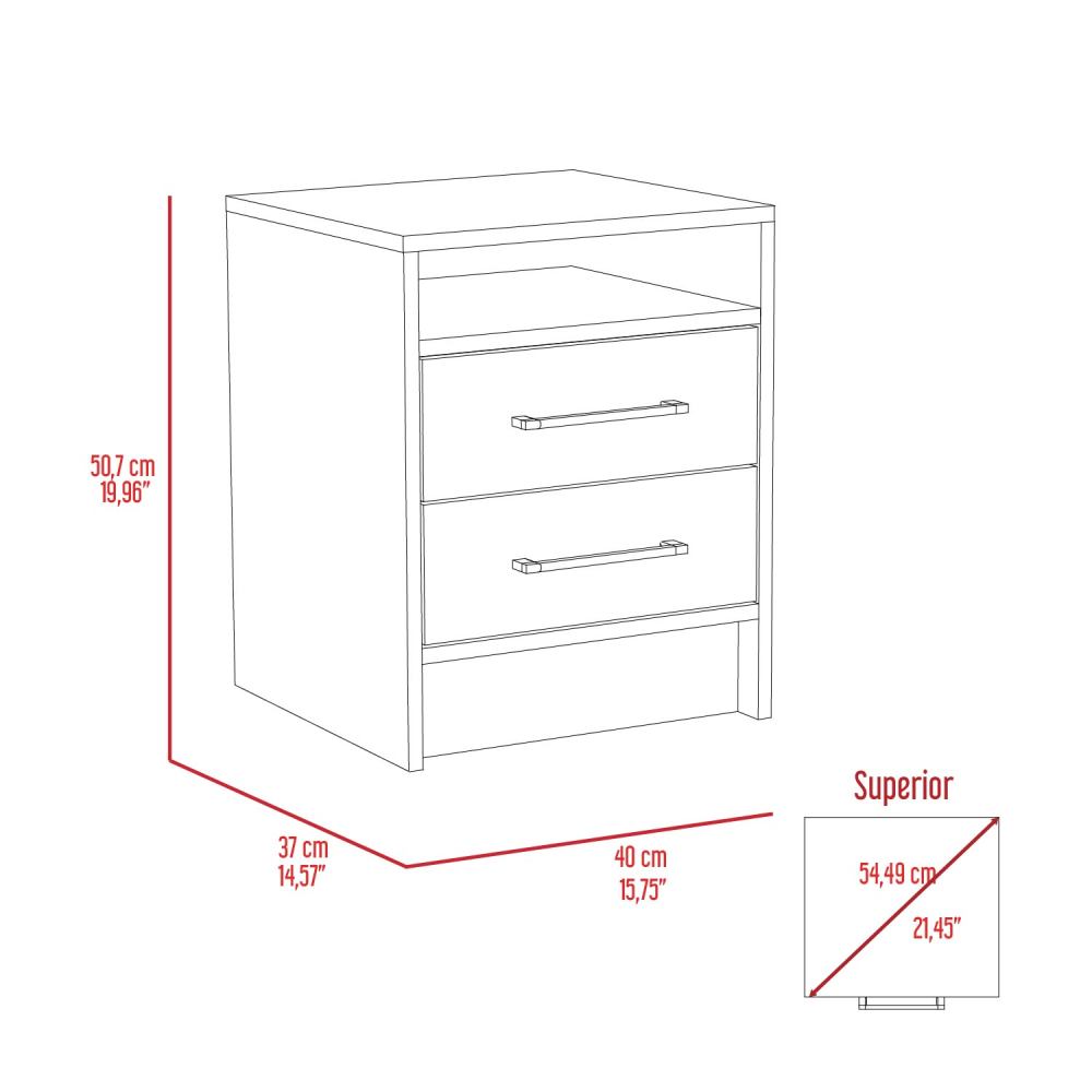 Philadelphia Nightstand, Two Drawers, Concealed Shelf