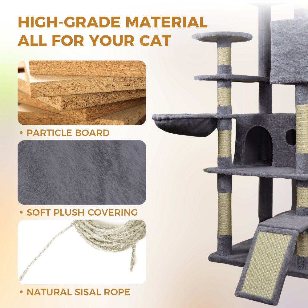84 in dark gray cat tree tower with large condo sisal scratching post big hammock and top platform