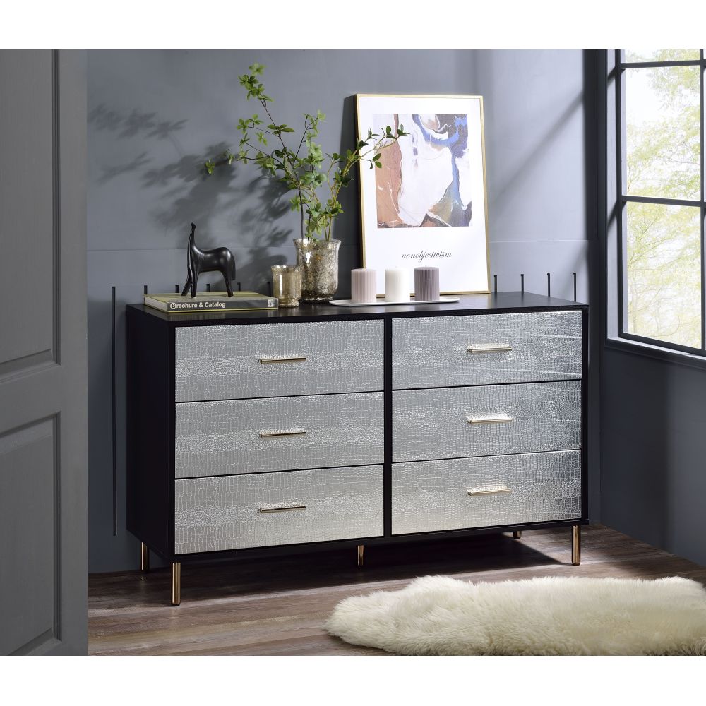 Myles Black, Silver & Gold Finish Jewelry Armoire