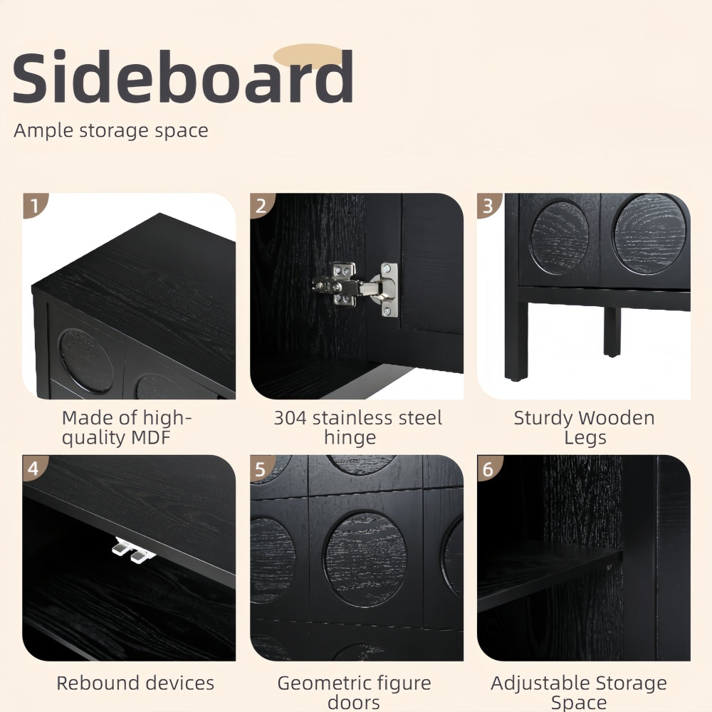 Stylish Storage Cabinet Sideboard Wooden Cabinet with Unique Geometric Circle Door Design,Suitable for Study Rooms ,Entrance and Living Room(Black)