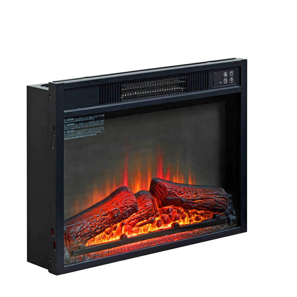 23" Electric Fireplace, 3DInfrared Black Fireplace Electric Insert Heater, with IR Remote Control, Glass View, Adjustable Realistic Logs & Flames, Indoor, 1400W