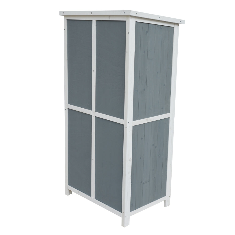 54" Two-Tone Storage Shed - Gray & White Design with Sloped Roof & 5 Customizable Compartments