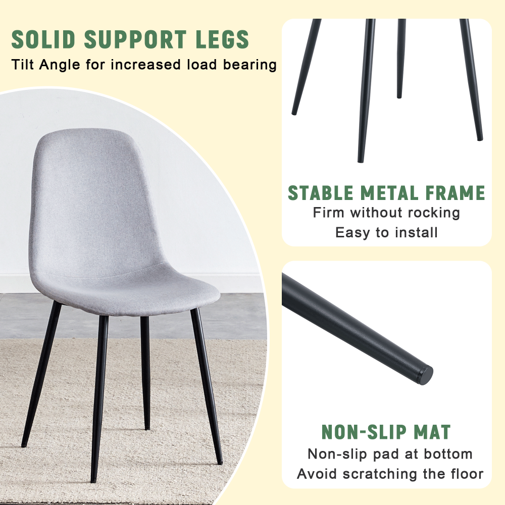 Set of 4 Gray fabric-back and Metal Combined Spoon Chairs - Perfectly matching minimalist and Scandinavian style homes, with product dimensions of 15.5*16.3*34.5 inches.