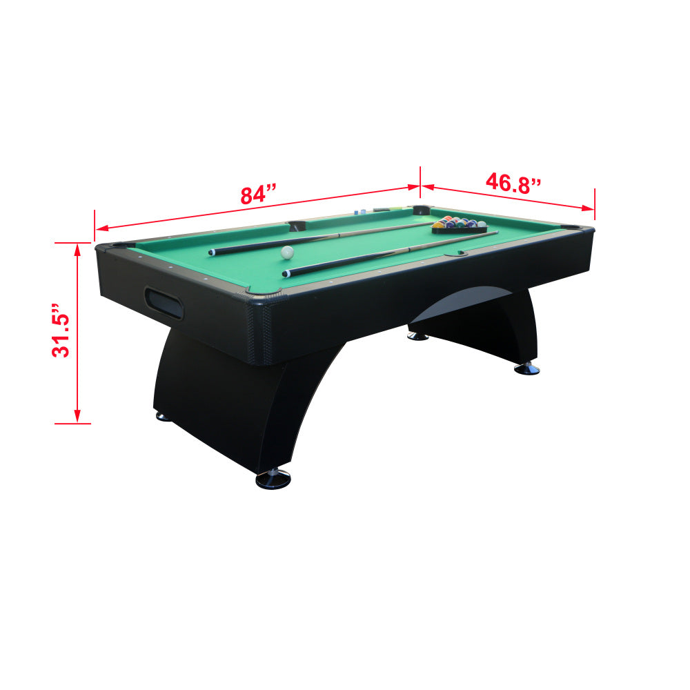 7 ft Pool Table with Black Thin Finish - Billiards Game Room Table for Adults & Family, Home, Dining, or Living Room,Includes Cue Sticks, Billiard Balls