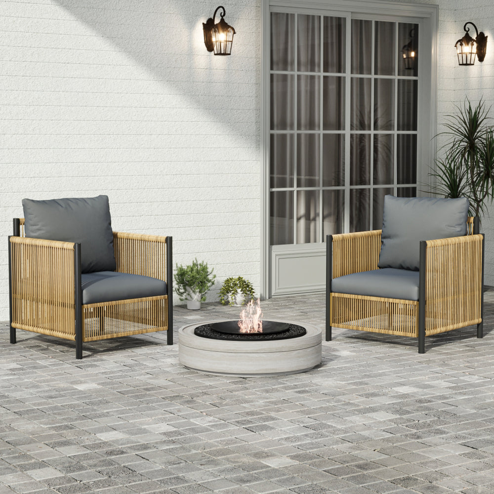 New Comming Outdoor PE Brown Wicker 2seats Sofa with Grey Cushion and Table Set