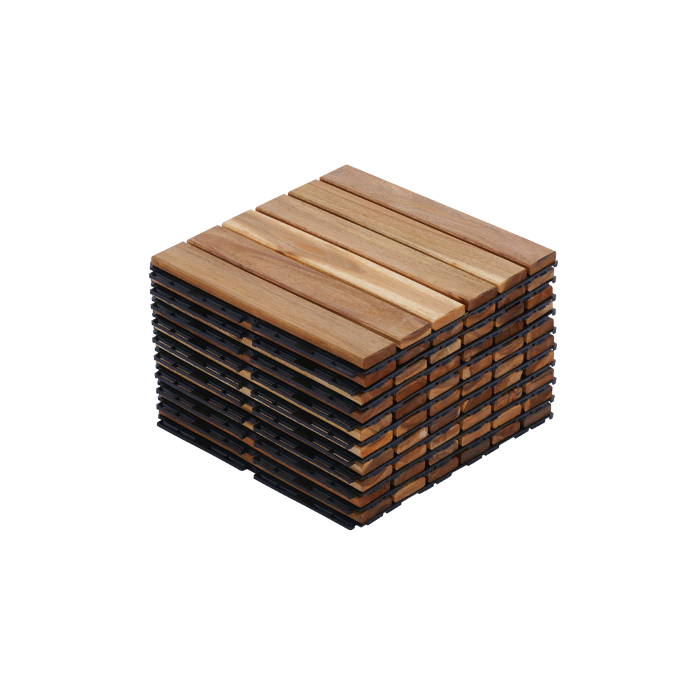 10 PCS Interlocking Deck Tiles Striped Pattern, 12" x 12" Square Yellow Acacia Hardwood Outdoor Flooring for Patio, Bancony, Pool Side,...