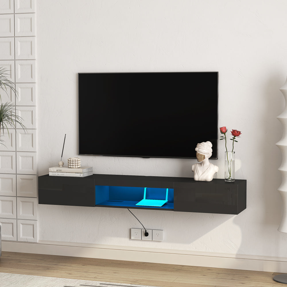 Floating TV Stand Wall Mounted with 16 Color LEDs,63" Modern TV Stand, Floating TV Cabinet Entertainment Center for 55 60 65 Inch TV,Black