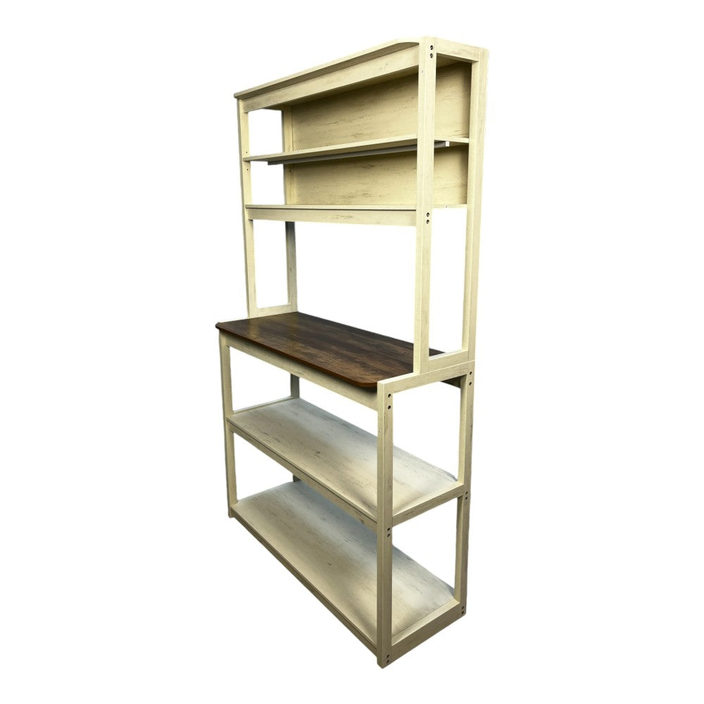39.37" White and Rustic Brown color 5-Tier Bakers Rack for Kitchen with Storage, Coffee Bar, Kitchen Shelves, Microwave Stand