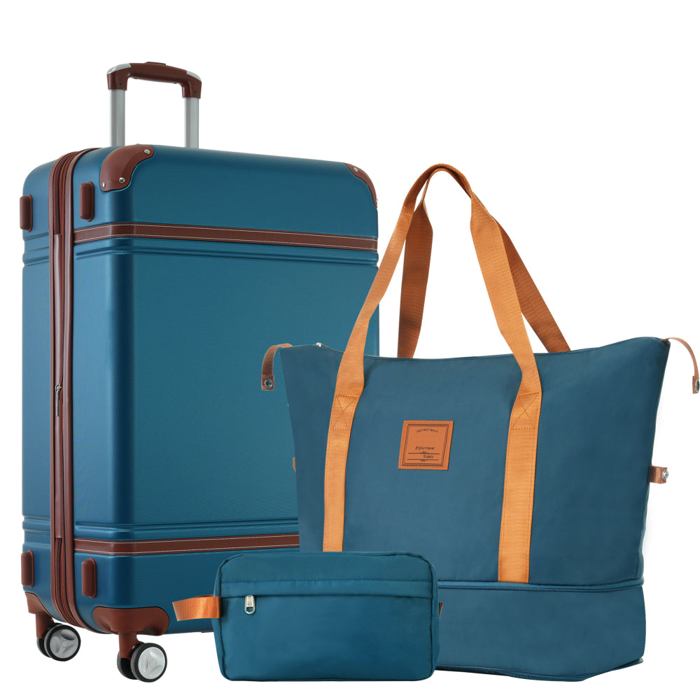 Hardshell Luggage Sets with Bags Lightweight Suitcase Double Spinner Wheels with TSA Lock ,Single Vintage Luggage 24 IN,Green