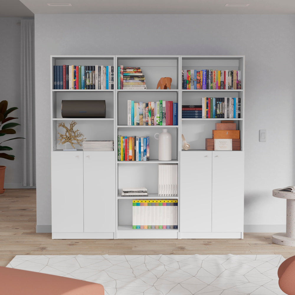 Dupree 3 Piece Home Bookcase set, 67" Wide with 14 Shelves , Living Room Set Set White