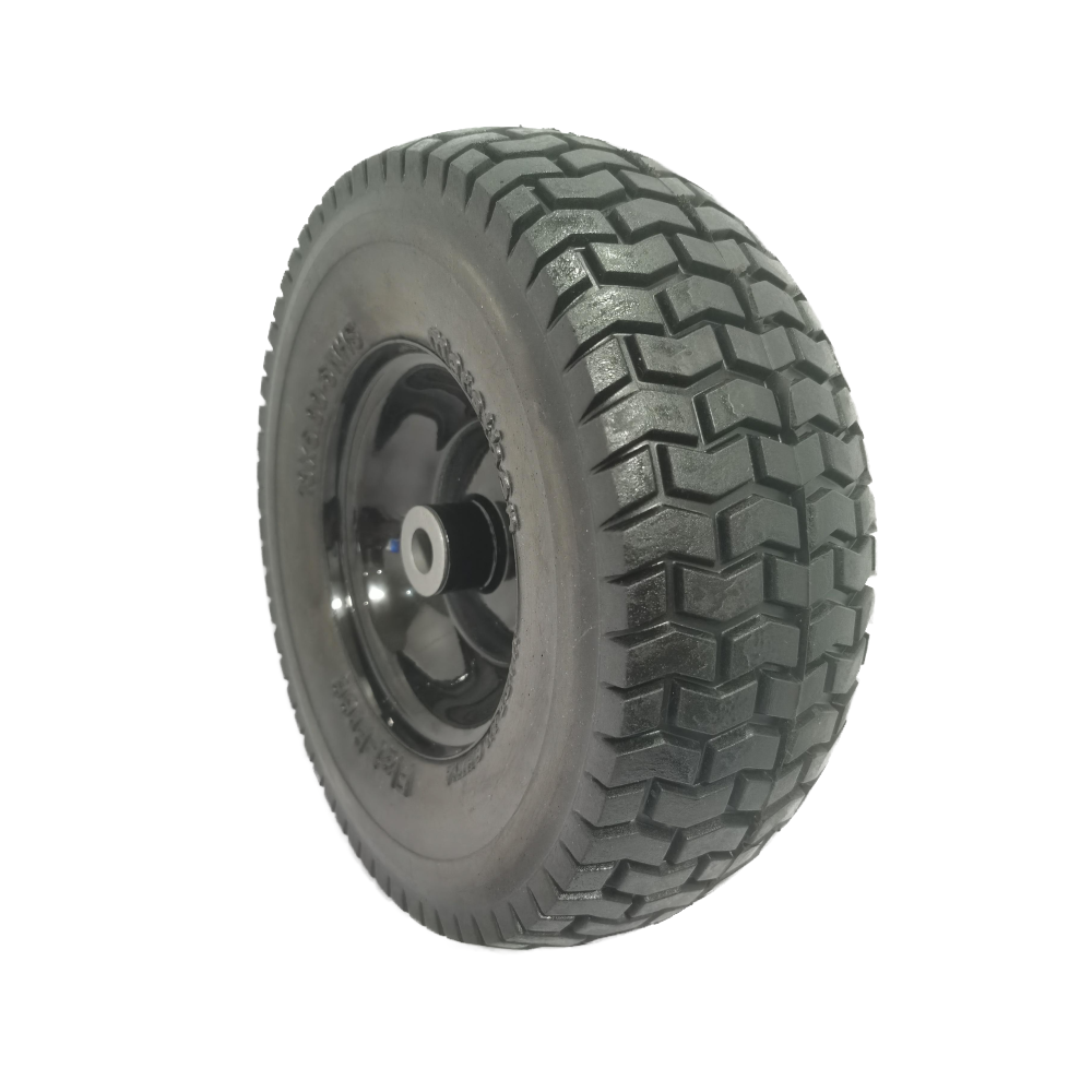 (4-Pack) 13x5.00-6 Flat Free Tire and Wheel Assemblies - Compatible for 13x5-6 Solid Rubbe Riding Lawn Mower Wheels and Tires - With 3" Centered Hub and 3/4" Bushings (Extra 5/8" Bushings)