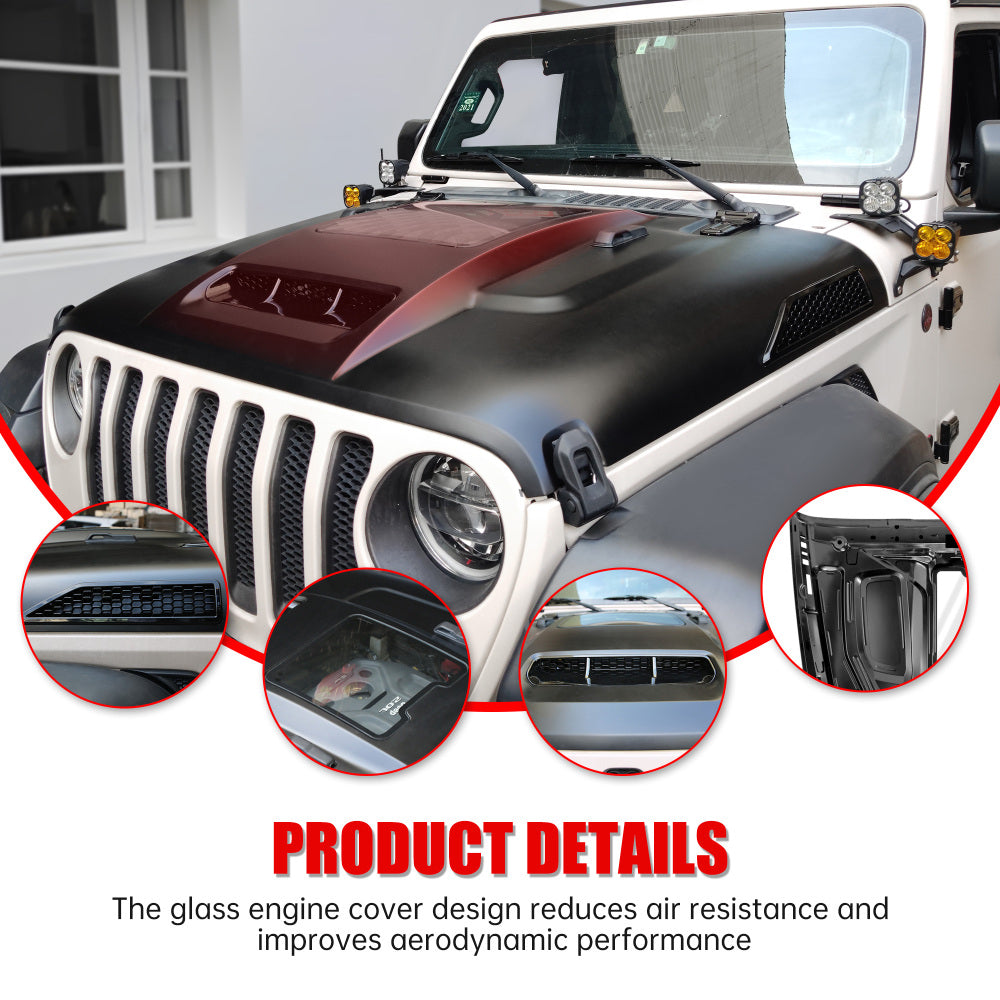 Space-Capsule Style Hood/Heat Dispersion Hood Compatible with 2018-2023 Jeep Wrangler JL JLU & 2020-2023 Gladiator JT Replacement Hood(Not for Mojave&392 Model)