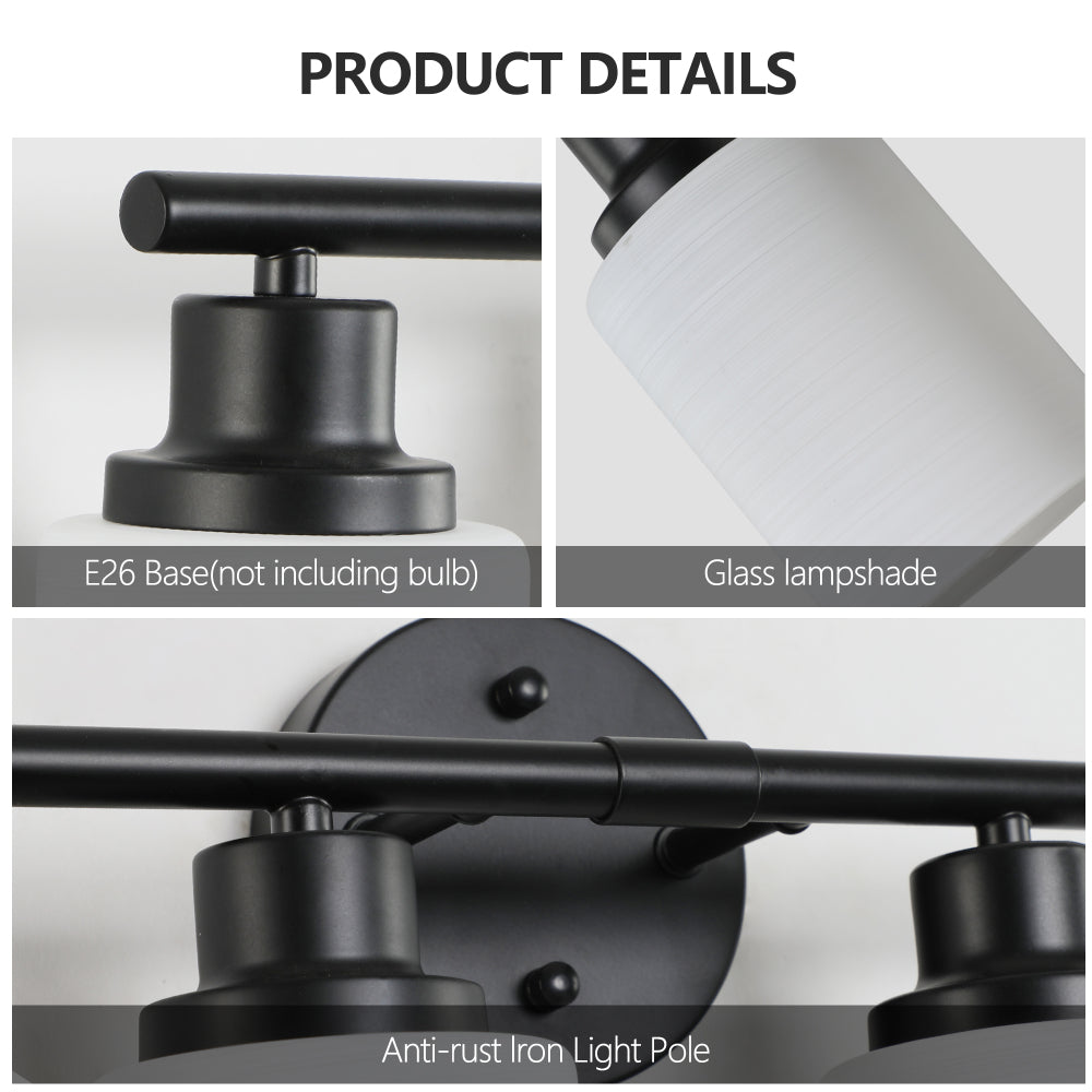 39" Modern 6-Light Vanity Bathroom Mirror Light, Frosted White Glass with Black Iron Frame, Contemporary Wall Sconce for Bedroom, Bathroom, and Dressing Room (No Bulbs)