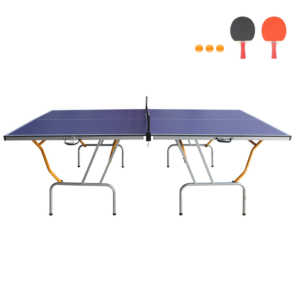 8ft Mid-Size Table Tennis Table Foldable & Portable Ping Pong Table Set for Indoor Games with Net, 2 Table Tennis Paddles and 3 Balls