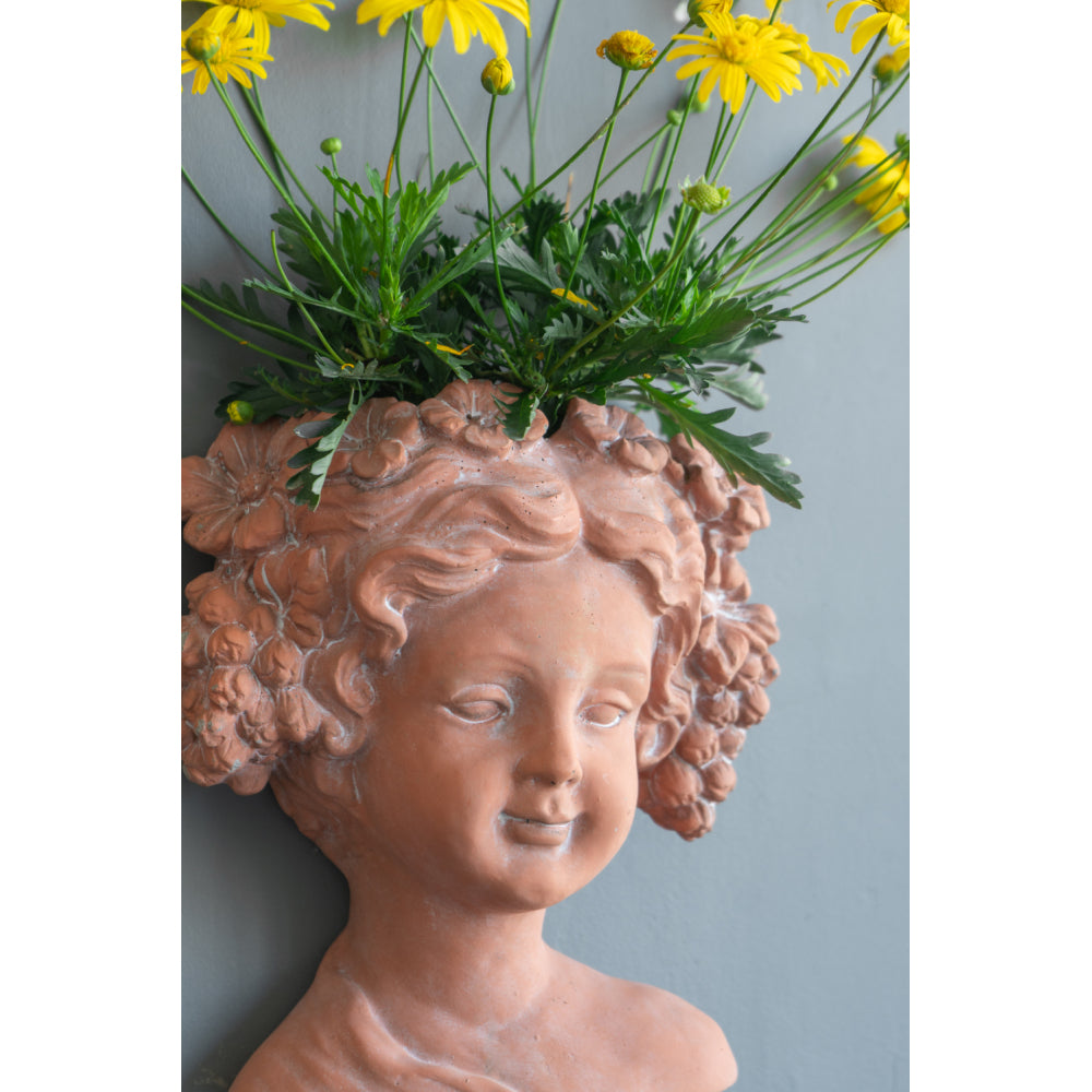 Cement Bust Wall Planter - Indoor Outdoor Home Garden Decor, 8" x 4" x 9"